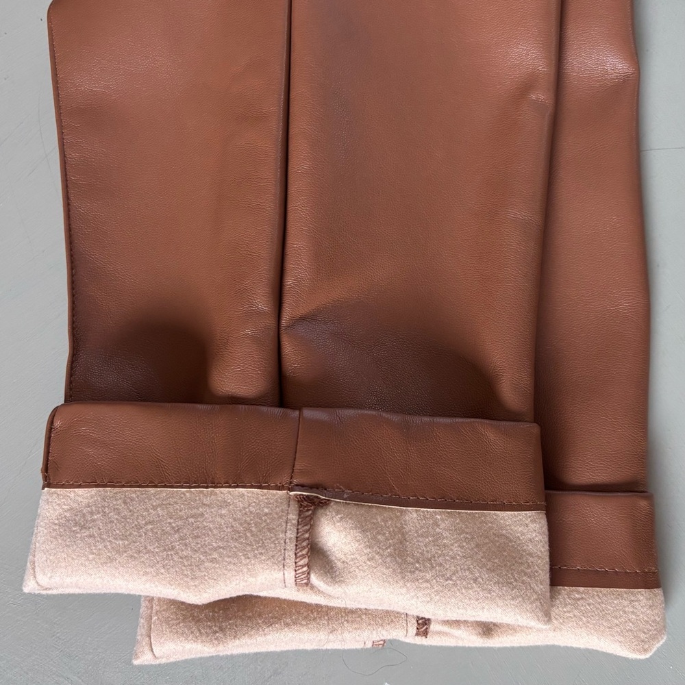 Anthropologie D' Amelie Paris Sleek Cognac Faux Leather Wide Leg Trousers Pant - Picture 6 of 12
